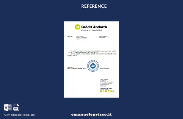 modello di riferimento della banca Andorra Credit Andorra stile verificato